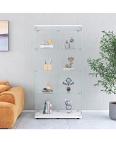 Two-door Glass Display Cabinet 4 Shelves with Door, Floor Standing Curio Bookshelf for Living Room Bedroom Office, 64.7" 31.7" 14.3", W