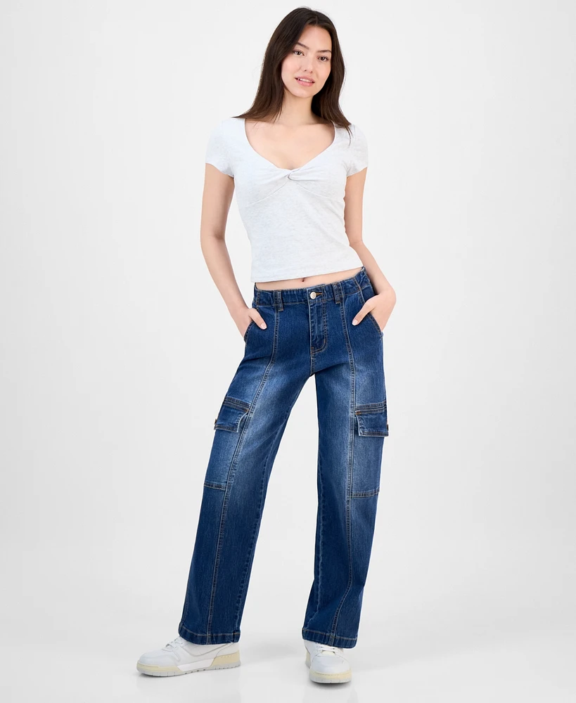 Madden Girl Juniors' High-Rise Cargo Skater Jeans