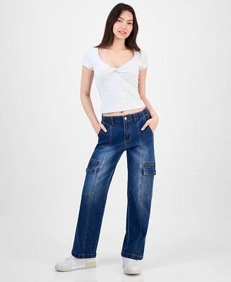 Madden Girl Juniors' High-Rise Cargo Skater Jeans