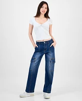 Madden Girl Juniors' High-Rise Cargo Skater Jeans