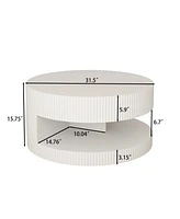 31.5" Round Coffee Table, Modern Center Table with Storage, Vertical Stripe Design Coffee Table for Living Room, Bedroom(White)