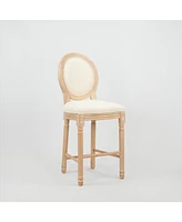 French Country Wooden Barstools With Upholstered Seating, Beige and Natural,set of 2