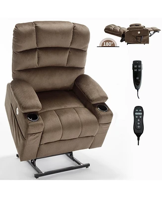 Chenille Power Lift Recliner with Vibration Massage and Lumbar Heating