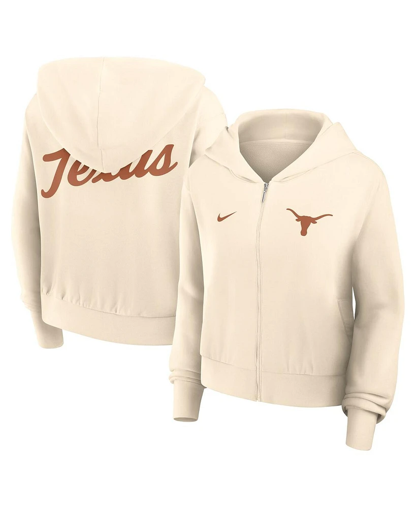Nike Women's Cream Texas Longhorns Cropped Chill Full-Zip Hoodie