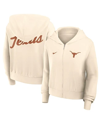 Nike Women's Cream Texas Longhorns Cropped Chill Full-Zip Hoodie