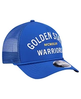 New Era Men's Royal Golden State Warriors Minimalist A-Frame 9FORTY Trucker Hat
