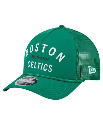 New Era Men's Kelly Green Boston Celtics Minimalist A-Frame 9FORTY Trucker Hat