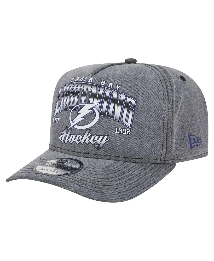New Era Men's Charcoal Tampa Bay Lightning Throwback Washed A-Frame Pre-Curved 9FIFTY Snapback Hat