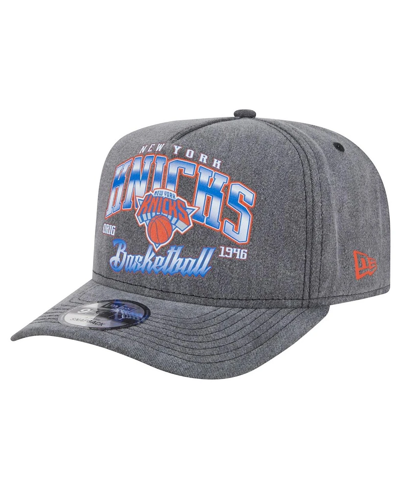 New Era Men's Charcoal New York Knicks Throwback Washed Pre-Curved 9FIFTY Snapback Hat
