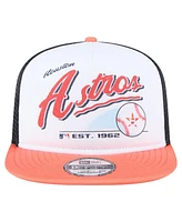 New Era Men's White/Orange Houston Astros Retro Script Trucker 9FIFTY Snapback Hat