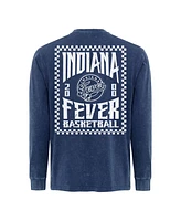 Sportiqe Men's and Women's Blue Indiana Fever Rock Roll Collection Bono Mineral Wash Premium Long Sleeve T-Shirt