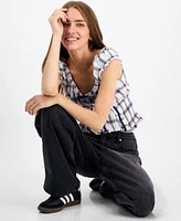 Self Esteem Juniors Plaid Top Celebrity Pink Wide Leg Jeans
