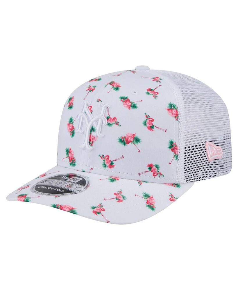 New Era Men's White New York Mets Flamingo Mesh Back 9SEVENTY Stretch-Snap Hat