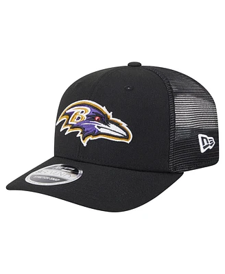 New Era Men's Black Baltimore Ravens Main Trucker 9SEVENTY Stretch snap Hat