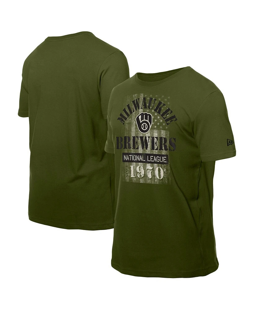 New Era Men's Green Milwaukee Brewers Armed Forces T-Shirt