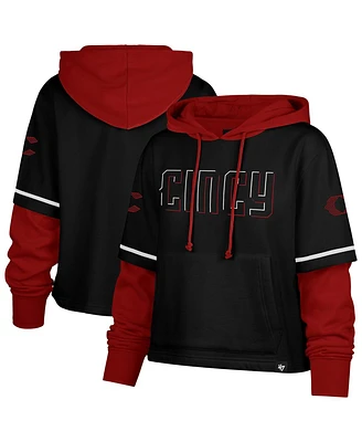 '47 Brand Women's Black Cincinnati Reds City Connect Shortstop Cropped Pullover Hoodie