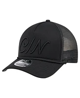 New Era Men's Black Cincinnati Reds City Initial 9FORTY A-Frame M-Crown Adjustable Trucker Hat