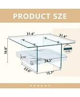 Modern Two-Tier Coffee Table: Clear Glass and Marble