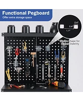 32 x 16 Inch Workbench Work Table with 2 PCs Pegboard Drawer and Shelves-Black