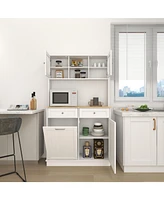 67.7" Tall Kitchen Trash Can Storage Cabinet with 3 Adjustable Shelves, 2 Drawers and 1 Tilt Out Trash Cabinet for Kitchen, Dinning Room, Living