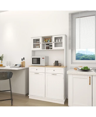 67.7" Tall Kitchen Trash Can Storage Cabinet with 3 Adjustable Shelves, 2 Drawers and 1 Tilt Out Trash Cabinet for Kitchen, Dinning Room, Living