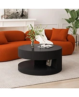 31.5" Round Coffee Table, Modern Center Table with Storage, Vertical Stripe Design Coffee Table for Living Room, Bedroom(Black)