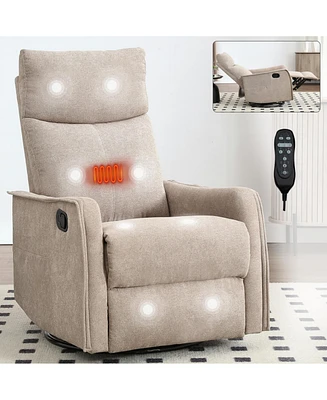 Heat Massage Manual Recliner Chair with Rocker and Swivel in Fabric for Living Room, Khaki