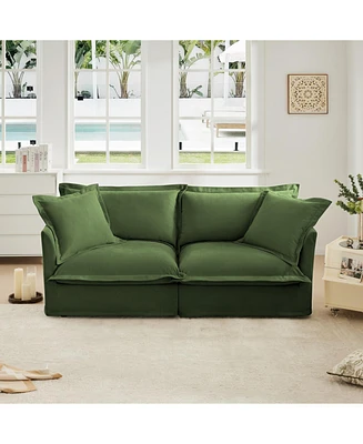 Modern 2-Seat Sofa, Chenille with Deep Seat & Detachable Cover, Green