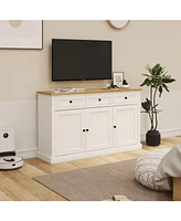 White Farmhouse Buffet Cabinet with Adjustable Shelves & Drawers