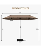 13 Feet Double-Sided Patio Twin Table Umbrella with Crank Handl