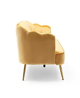 Modern Glam Velvet 3-Seater Sofa With Channel Stitching And Gold Legs