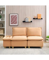 74" Modern Pumpkin Flannel Sofa with Cup Holders, Storage, and Adjustable Backrest
