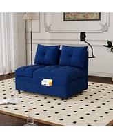 Modern Velvet Foldable Sofa Bed with Adjustable Back, Usb Port, and Phone Stand