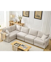 5-Seat Modular Sectional Sofa, Convertible L-Shaped Couch, Beige Linen
