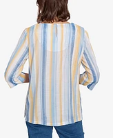 Alfred Dunner Women's Flower Power Striped Detail Button Front Top