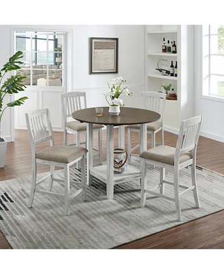Foldable Dining Set: Table, 4 Chairs, Storage, Solid Wood