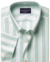 Charles Tyrwhitt Men's Slim Fit Short Sleeve Wrinkle-Resistant Striped Button-Down Shirt