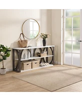 3-Tier Industrial Console Table, 70.9" Narrow Entry Table, White