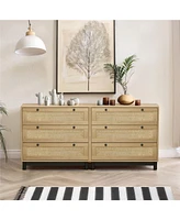 3-Drawers Storage Cabinet Rope Woven Drawer (Set of 2), for Bedroom,Living Room,Dining Room,Hallways,Oak
