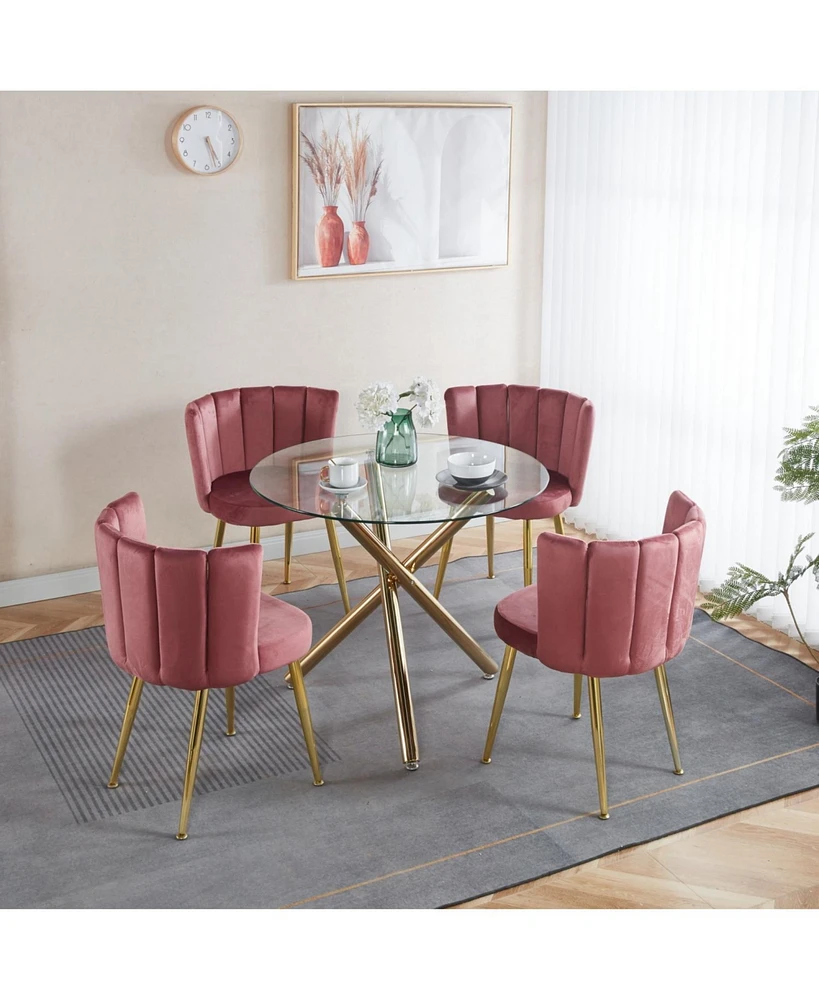 Mid-Century Dining Set: 4-6 Person Table with Glass Top & Pedestal