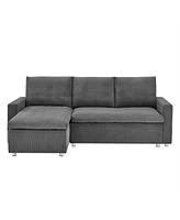 L-Shaped Sleeper Sofa Bed with Reversible Chaise and Storage, Washable Gery Corduroy Covers