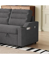 83" Convertible Sofa Bed with Storage, Recliner, and Cup Holder