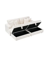 82 inches beige corduroy sofa, two storage feet +4 throw pillows, create a living room, office fashion new darling!