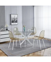 Modern Cross-Leg Dining Table with Tempered Glass (90x90x75cm)