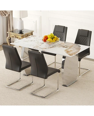 Pandora Sintered Stone Dining Table & 4 Black Chairs