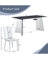 Black Marble-Patterned Table with Butterfly Legs & 4 Striped Pu Chairs