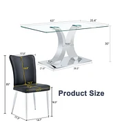 Modern Glass Dining Set with Pu Chairs