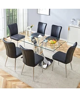 Modern Glass Dining Set with Pu Chairs
