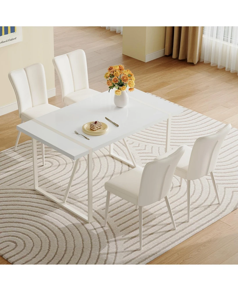 55" Cream Mdf Dining Table Set with 4 Armless Chairs