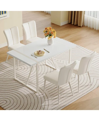 55" Cream Mdf Dining Table Set with 4 Armless Chairs